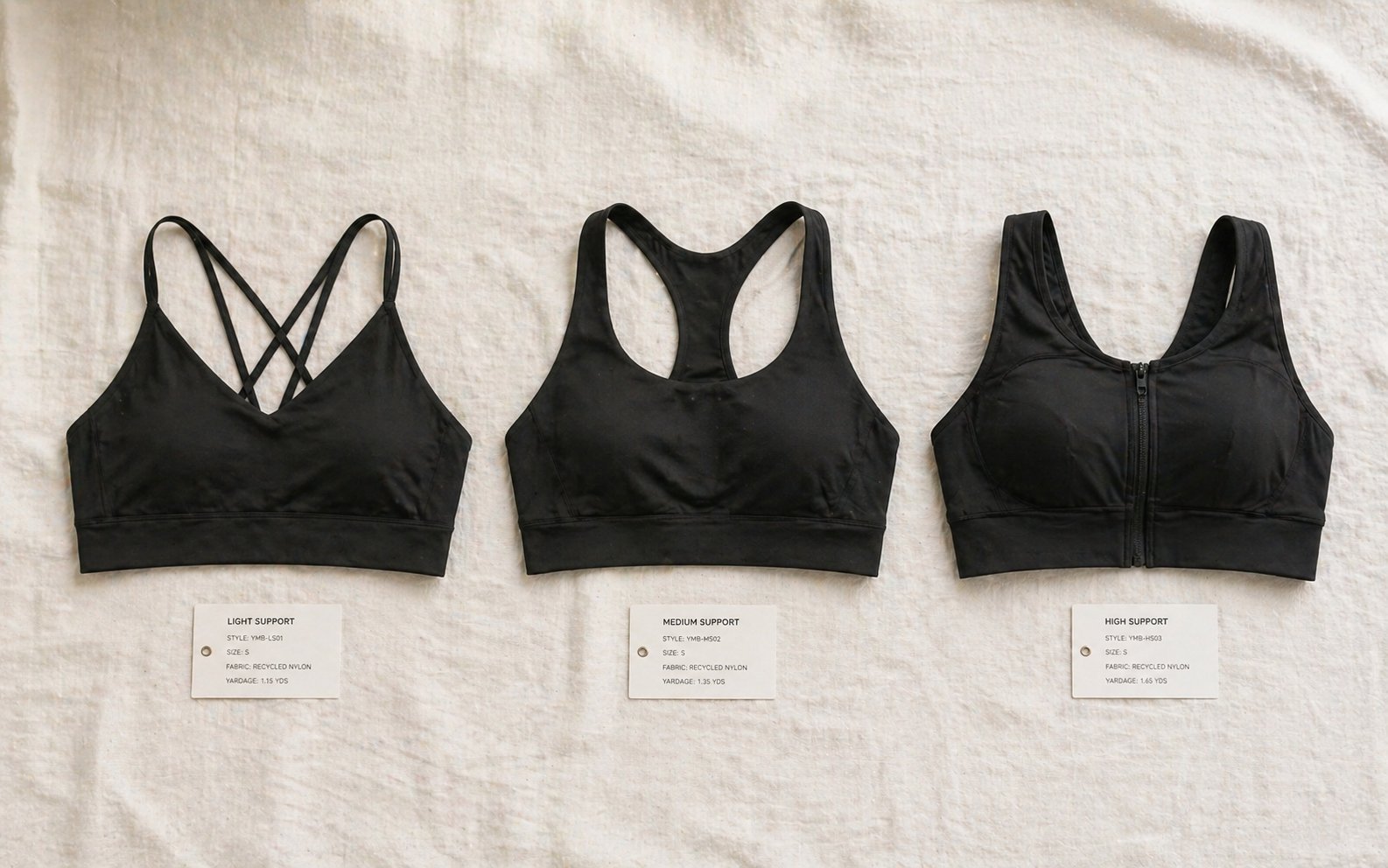 Desarrollo de brassiere deportivo marca privada — tres niveles de soporte