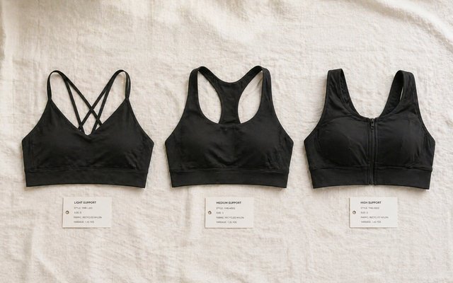 Private label sports bra development — three support levels