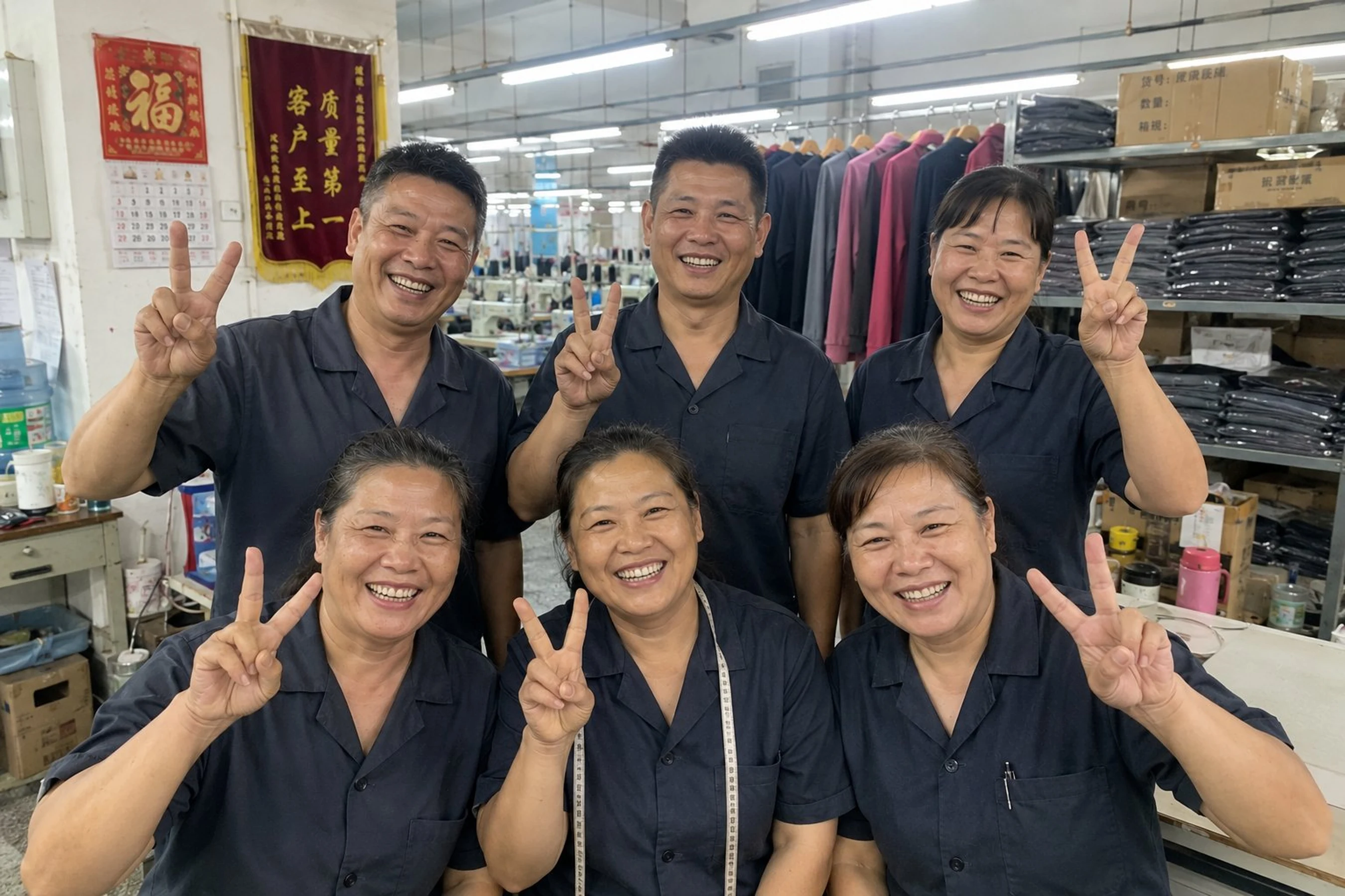 YOUMEGA garment factory team in Xiamen, real workers in production line