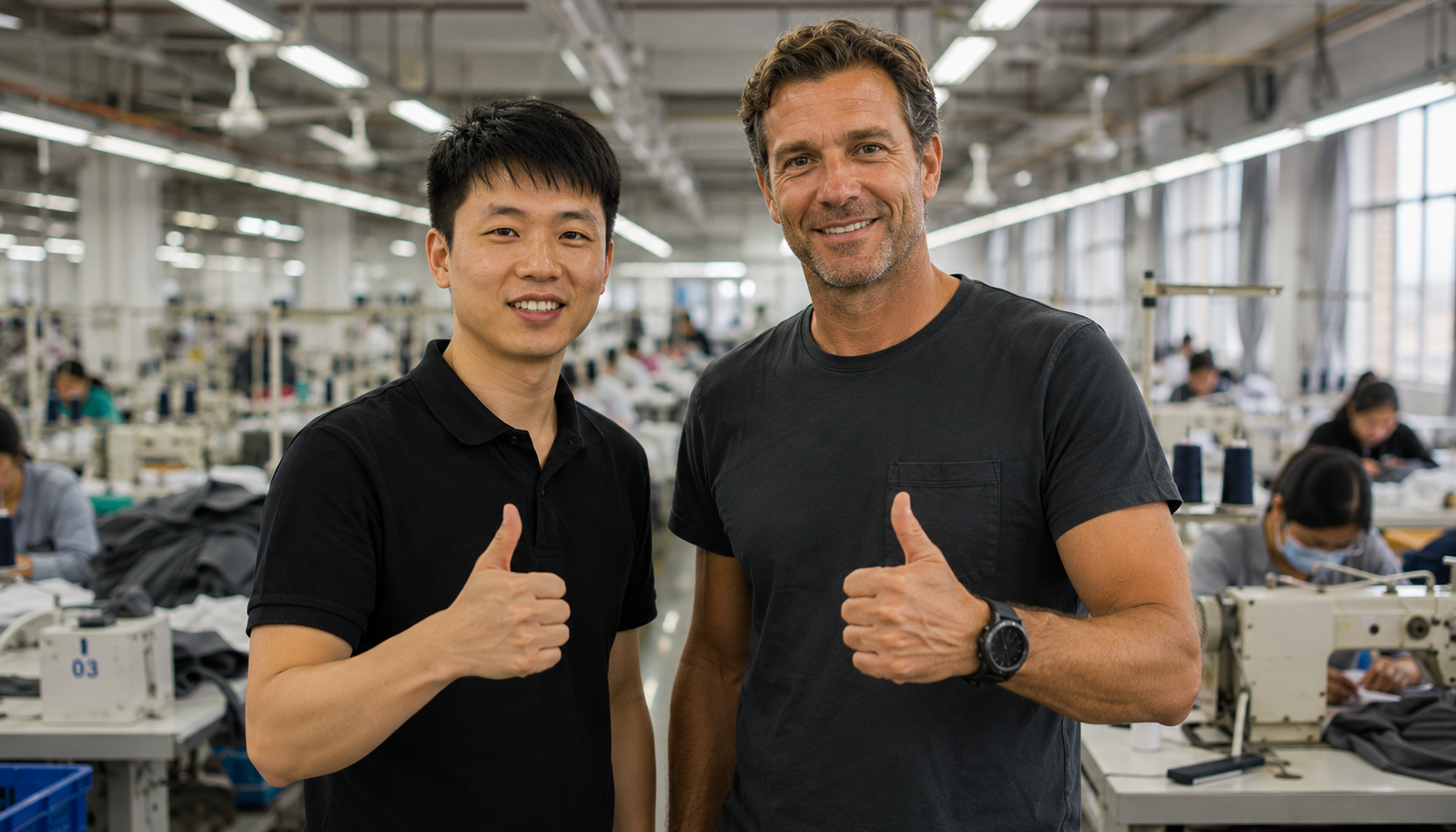 German performance brand founder visiting YOUMEGA factory floor in Xiamen