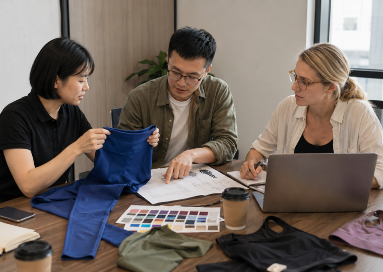 Canadian premium brand founder reviewing tech pack with YOUMEGA pattern team
