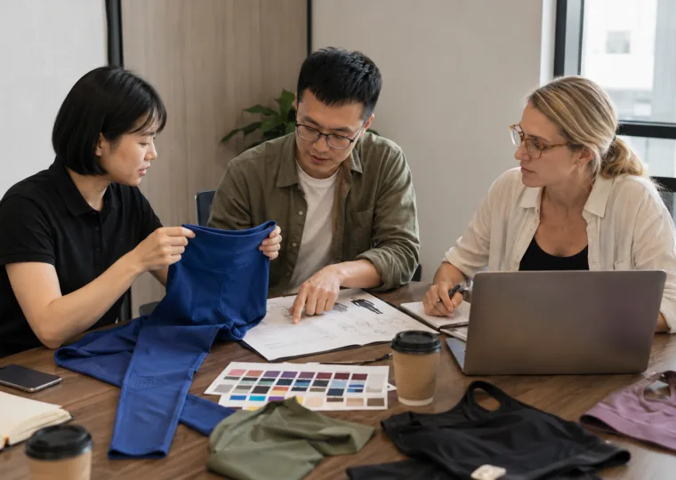 Canadian premium brand founder reviewing tech pack with YOUMEGA pattern team