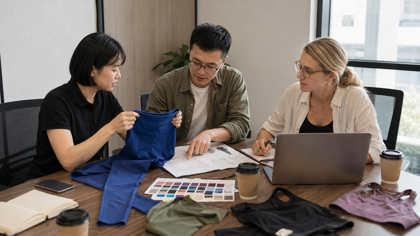 Canadian premium brand founder reviewing tech pack with YOUMEGA pattern team