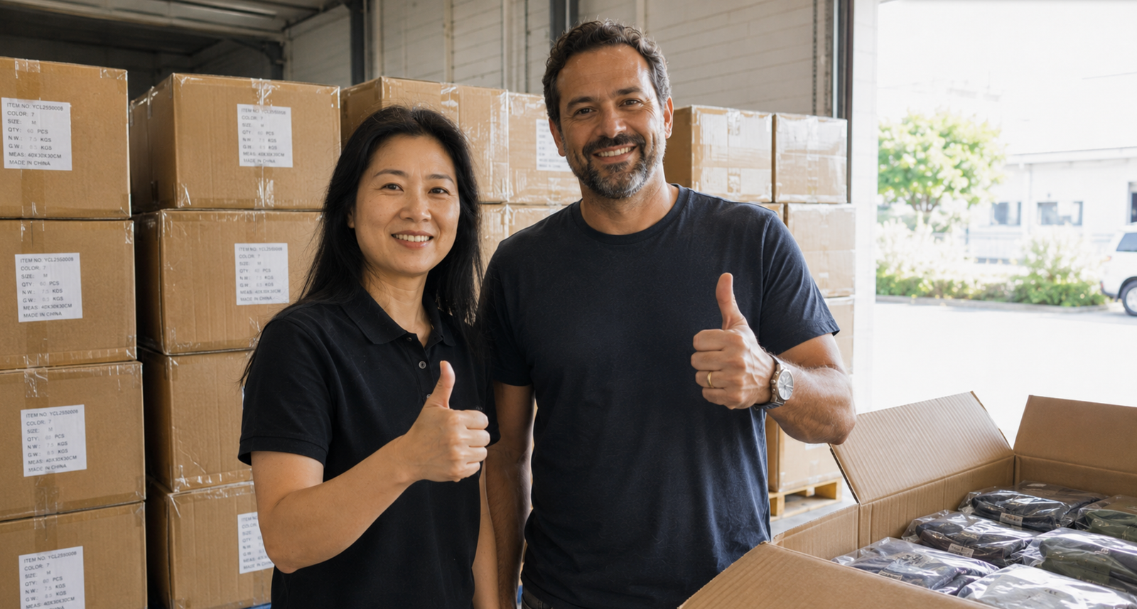 YOUMEGA team and Polish co-founder at finished goods warehouse