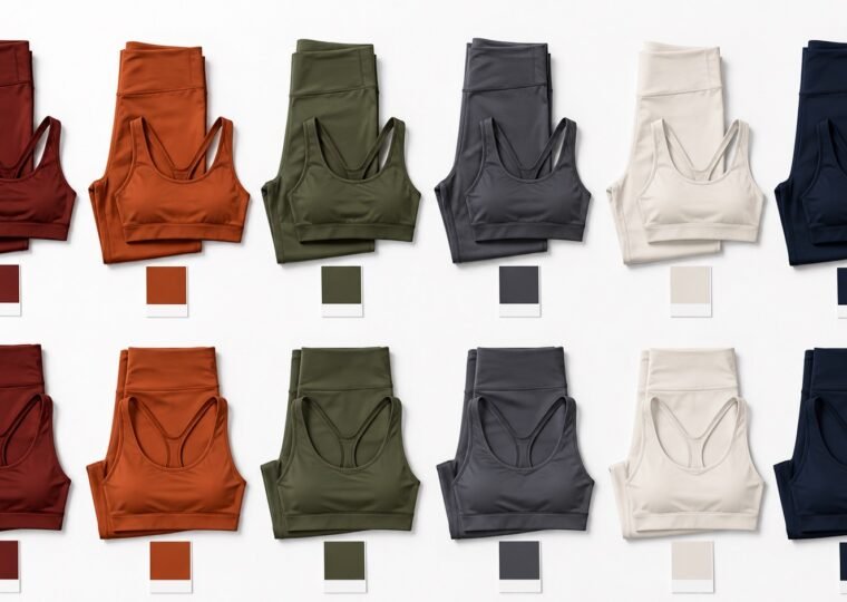 Italian training-wear rebrand by YOUMEGA — six Pantone TCX colors across twelve styles with matching color chip cards, lab-dip approval system
