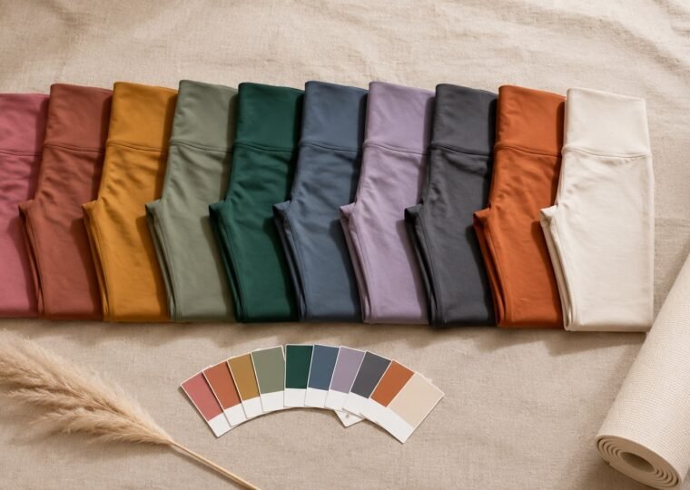 SIN NOMBRE SPORT Argentina yoga activewear color library by YOUMEGA — six Pantone colorways with matching color chip cards