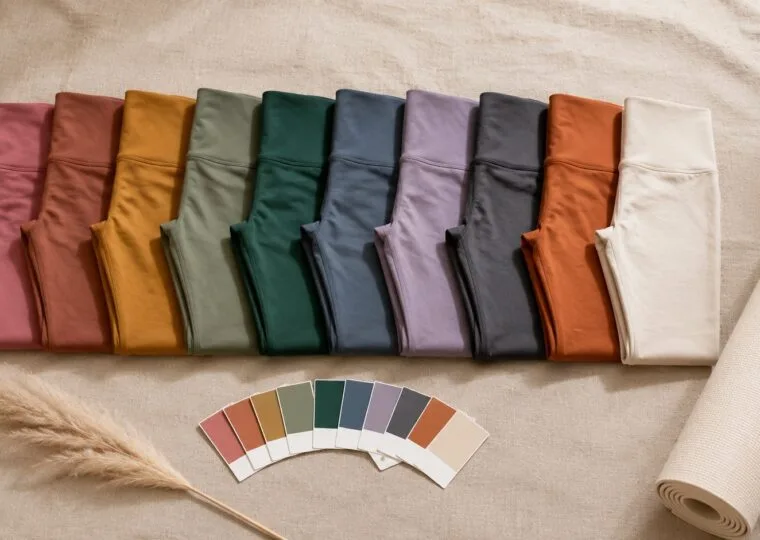 SIN NOMBRE SPORT Argentina yoga activewear color library by YOUMEGA — six Pantone colorways with matching color chip cards