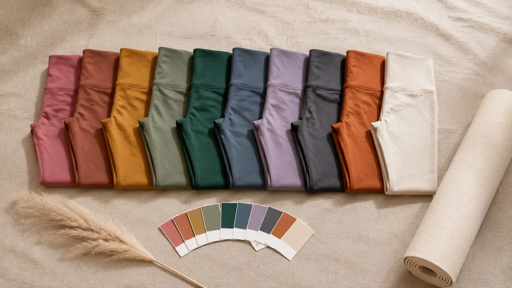 SIN NOMBRE SPORT Argentina yoga activewear color library by YOUMEGA — six Pantone colorways with matching color chip cards