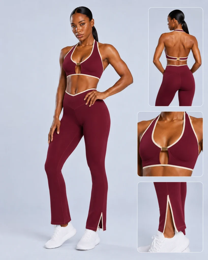 Halter bra detail set - contrast-bind-halter-sports-bra-gold-hardware YOUMEGA product detail
