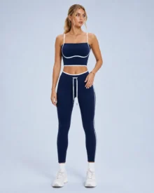 Contrast Piping Crop Top & Leggings Set gallery image 3 - YOUMEGA private label activewear