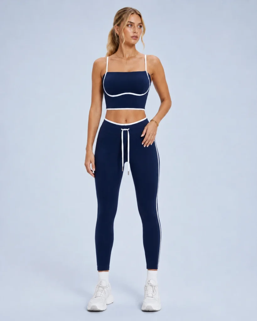 Contrast Piping Crop Top & Leggings Set gallery image 3 - YOUMEGA private label activewear