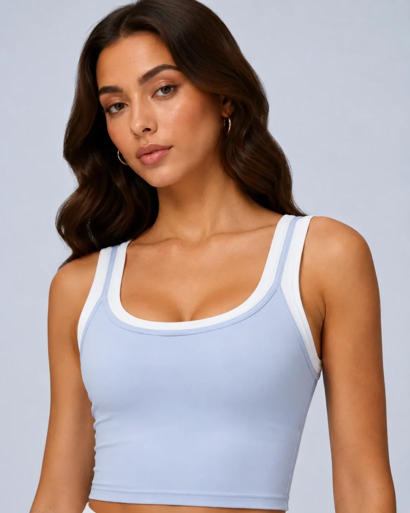 Contrast-trim scoop neckline - contrast-trim-tank-bra-biker-shorts-set YOUMEGA product detail