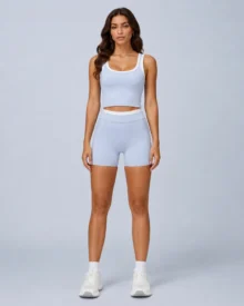 Contrast-Trim Tank Bra & Biker Shorts Set gallery image 1 - YOUMEGA private label activewear