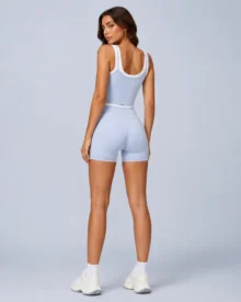 Contrast-Trim Tank Bra & Biker Shorts Set gallery image 2 - YOUMEGA private label activewear