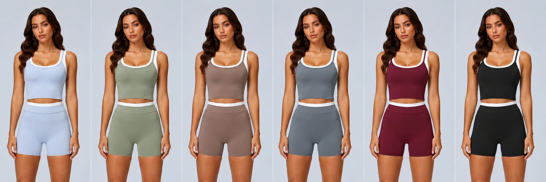 Contrast-Trim Tank Bra & Biker Shorts Set gallery image 4 - YOUMEGA private label activewear