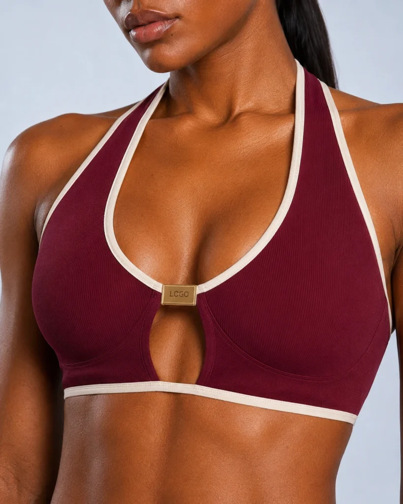 Gold hardware halter front - halter-bra-v-waist-flare-pants-set YOUMEGA product detail