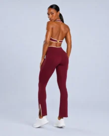 Halter Bra & V-Waist Flare Pants Set - Contrast Trim gallery image 4 - YOUMEGA private label activewear
