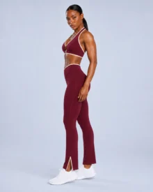 Halter Bra & V-Waist Flare Pants Set - Contrast Trim gallery image 5 - YOUMEGA private label activewear