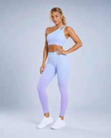 One-Shoulder Cutout Bra & Ombre Leggings Set in Blue-Purple ombre - YOUMEGA private label activewear