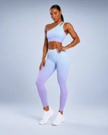 One-Shoulder Cutout Bra & Ombre Leggings Set gallery image 1 - YOUMEGA private label activewear