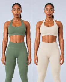 Seamless Halter Training Top & High-Waist Leggings Set gallery image 5 - YOUMEGA private label activewear