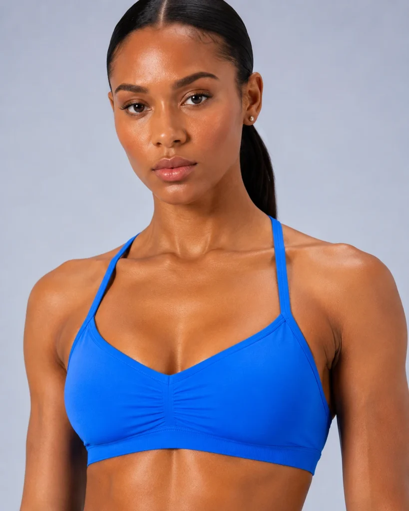 Strappy neckline close-up - seamless-strappy-bra-high-waist-biker-shorts-set YOUMEGA product detail