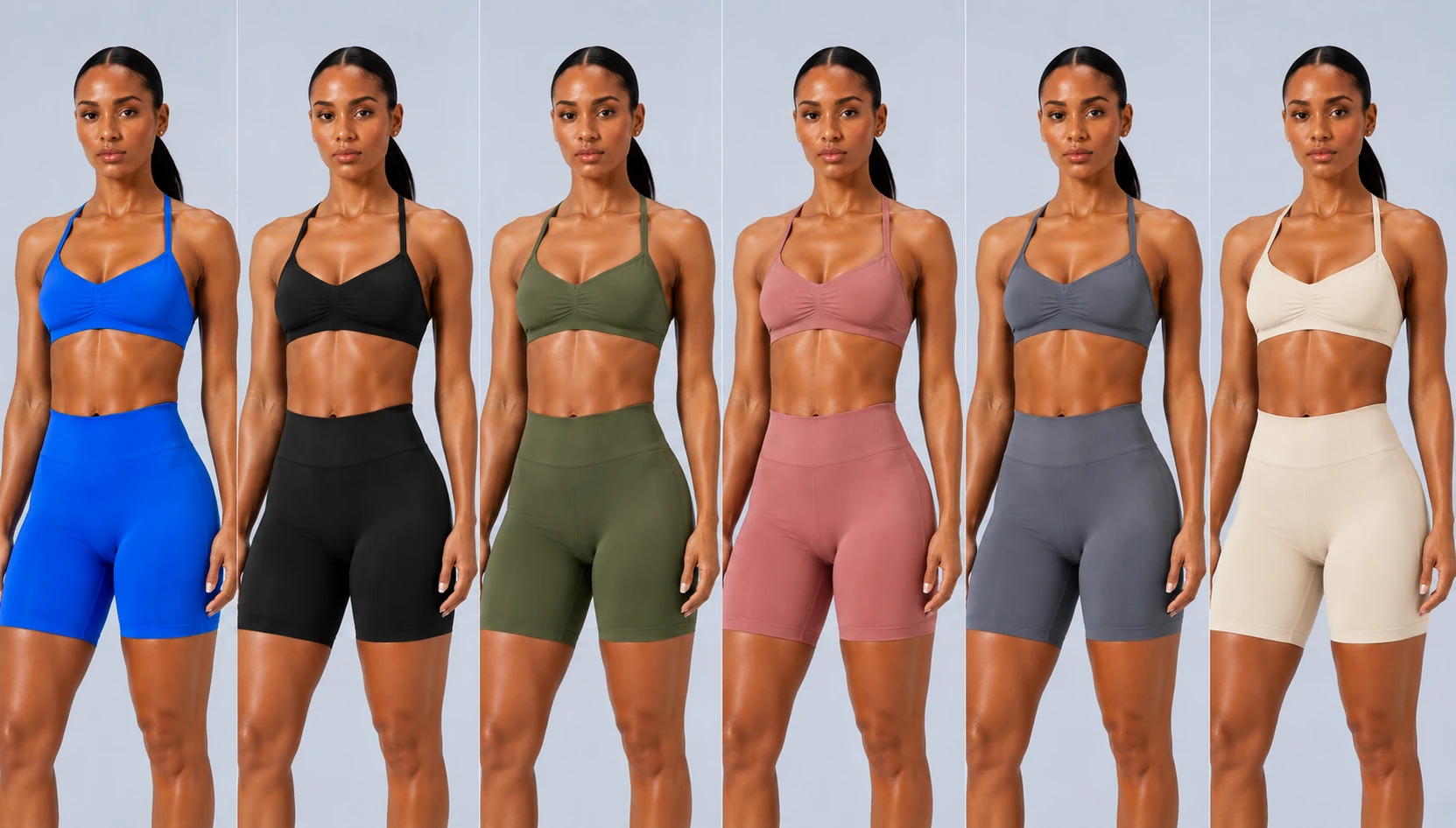 Seamless Strappy Bra & High-Waist Biker Shorts Set gallery image 5 - YOUMEGA private label activewear