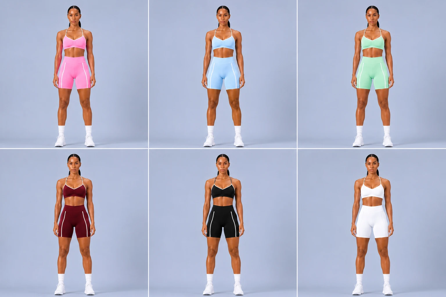 Seamless Strappy Bra & Side-Stripe Biker Shorts Set gallery image 1 - YOUMEGA private label activewear