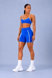 Seamless Strappy Bra & Side-Stripe Biker Shorts Set gallery image 4 - YOUMEGA private label activewear