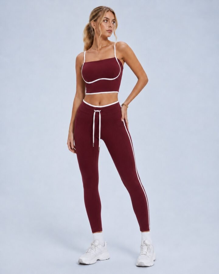 Contrast piping activewear set — alternate studio view