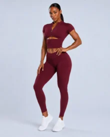 Zip-Front Cutout Crop Top & V-Waist Pocket Leggings Set gallery image 4 - YOUMEGA private label activewear