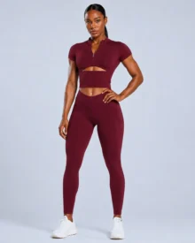 Zip-Front Cutout Crop Top & V-Waist Pocket Leggings Set gallery image 5 - YOUMEGA private label activewear