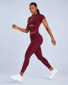 Zip-Front Cutout Crop Top & V-Waist Pocket Leggings Set gallery image 6 - YOUMEGA private label activewear