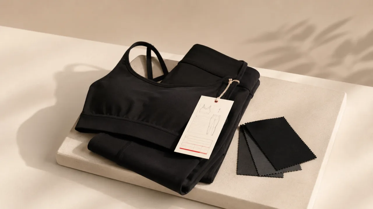 Activewear sampling process cover showing product development timeline and sample review