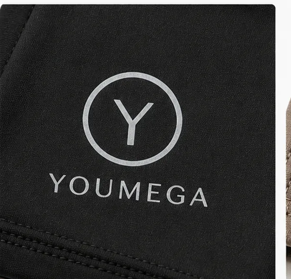 Reflective YOUMEGA logo on activewear fabric