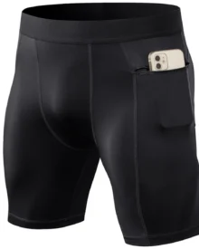 Men'S Compression Fitness Shorts With Zipper Pockets - Black