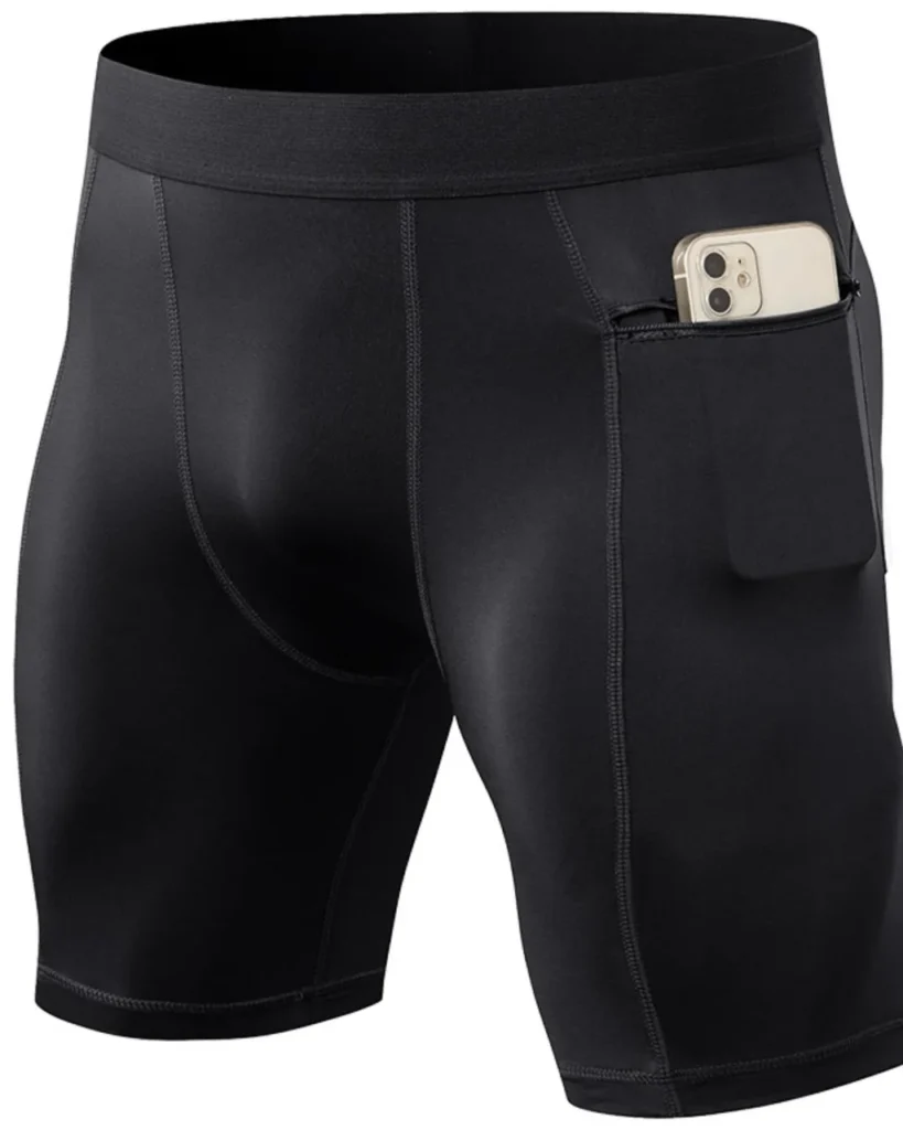 Men'S Compression Fitness Shorts With Zipper Pockets - Black