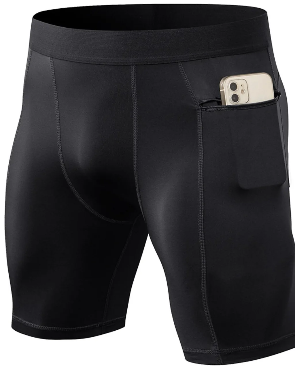 Shorts De Compresión Para Hombre Con Bolsillos Con Cremallera - negro