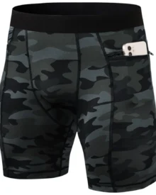 Men'S Compression Fitness Shorts With Zipper Pockets - Camouflage Black