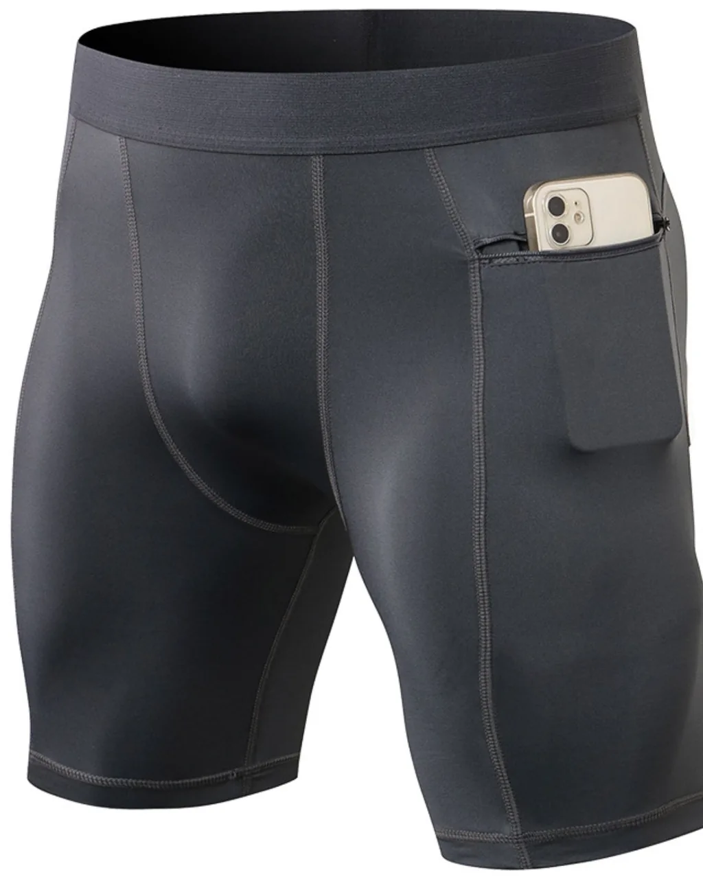 Shorts De Compresión Para Hombre Con Bolsillos Con Cremallera - gris