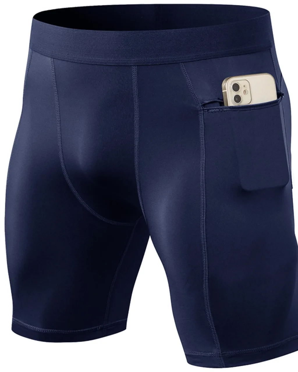 Shorts De Compresión Para Hombre Con Bolsillos Con Cremallera - azul marino