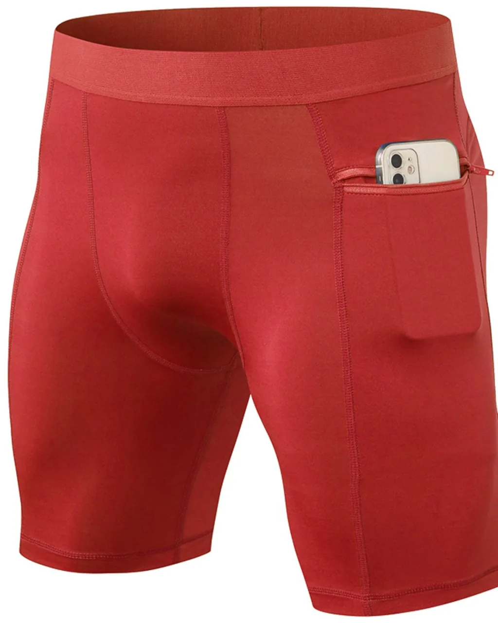 Shorts De Compresión Para Hombre Con Bolsillos Con Cremallera - rojo