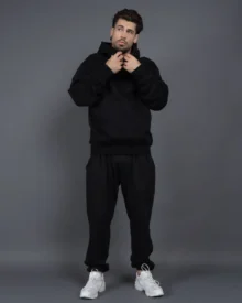 400G Fleece Oversized Hoodie Tracksuit - Black