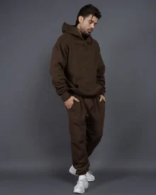 400G Fleece Oversized Hoodie Tracksuit - Brown