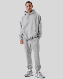 400G Fleece Oversized Hoodie Tracksuit - Light Grey