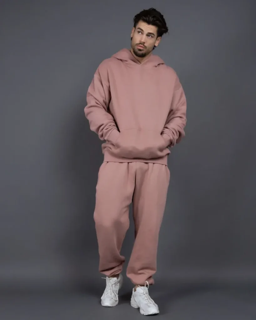 400G Fleece Oversized Hoodie Tracksuit - Pink