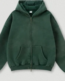 Oversize Zip Hoodie Casual Set - Forest Green Top