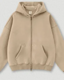 Oversize Zip Hoodie Casual Set - Khaki Top