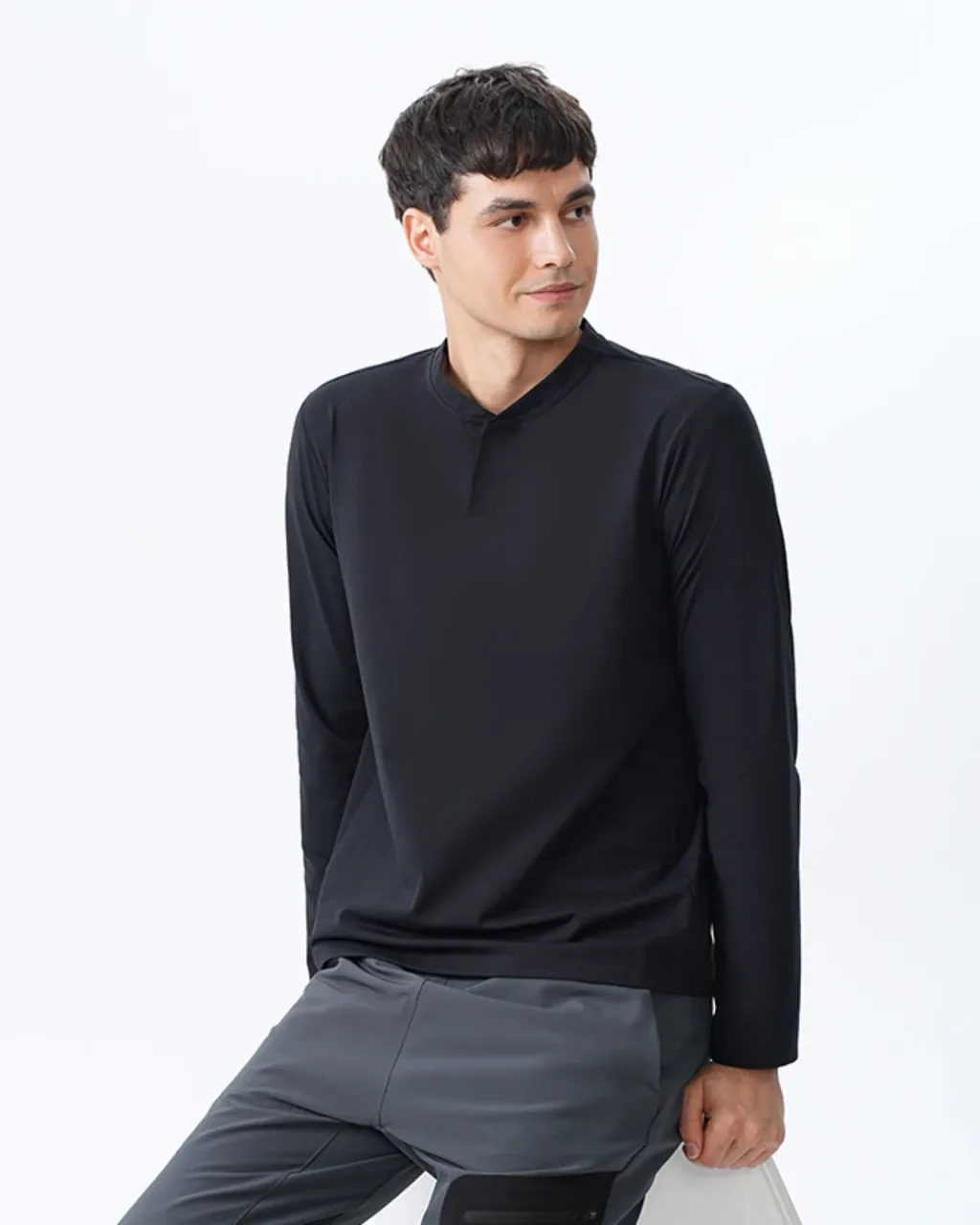 Dri Half Zip Manga Larga Secado Rápido - negro