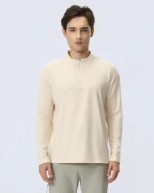 Half Zip Quick Dry Athletic Long Sleeve - Cream
